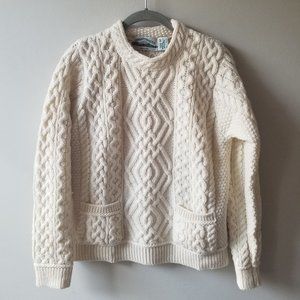 Aran Crafts Cream Cable Knit Crewneck Sweater